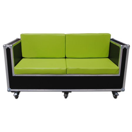 3 Seater Wood and Green Leather Sofa